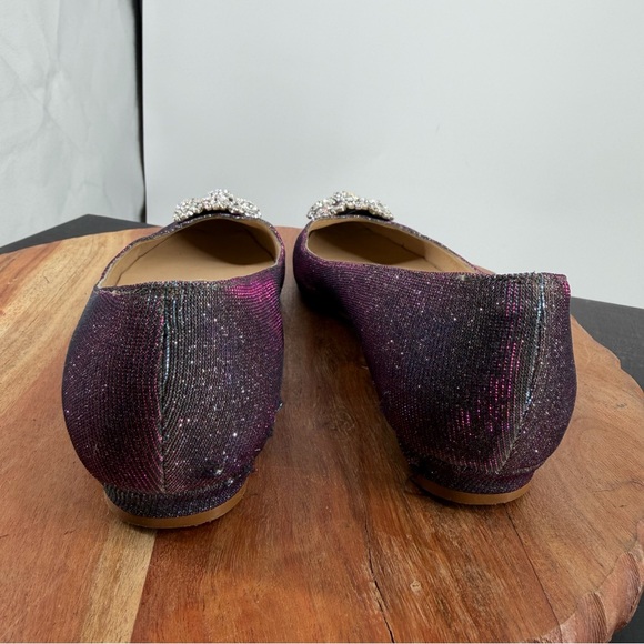 Manolo Blahnik Hangisi Flat blue glitter FMC ballerina 37.5 7.5 - Picture 4 of 13